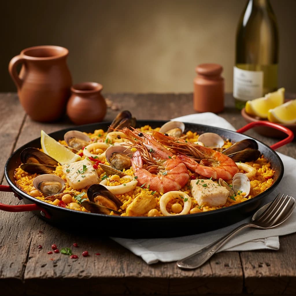 Arroz con garbanzos y mariscos