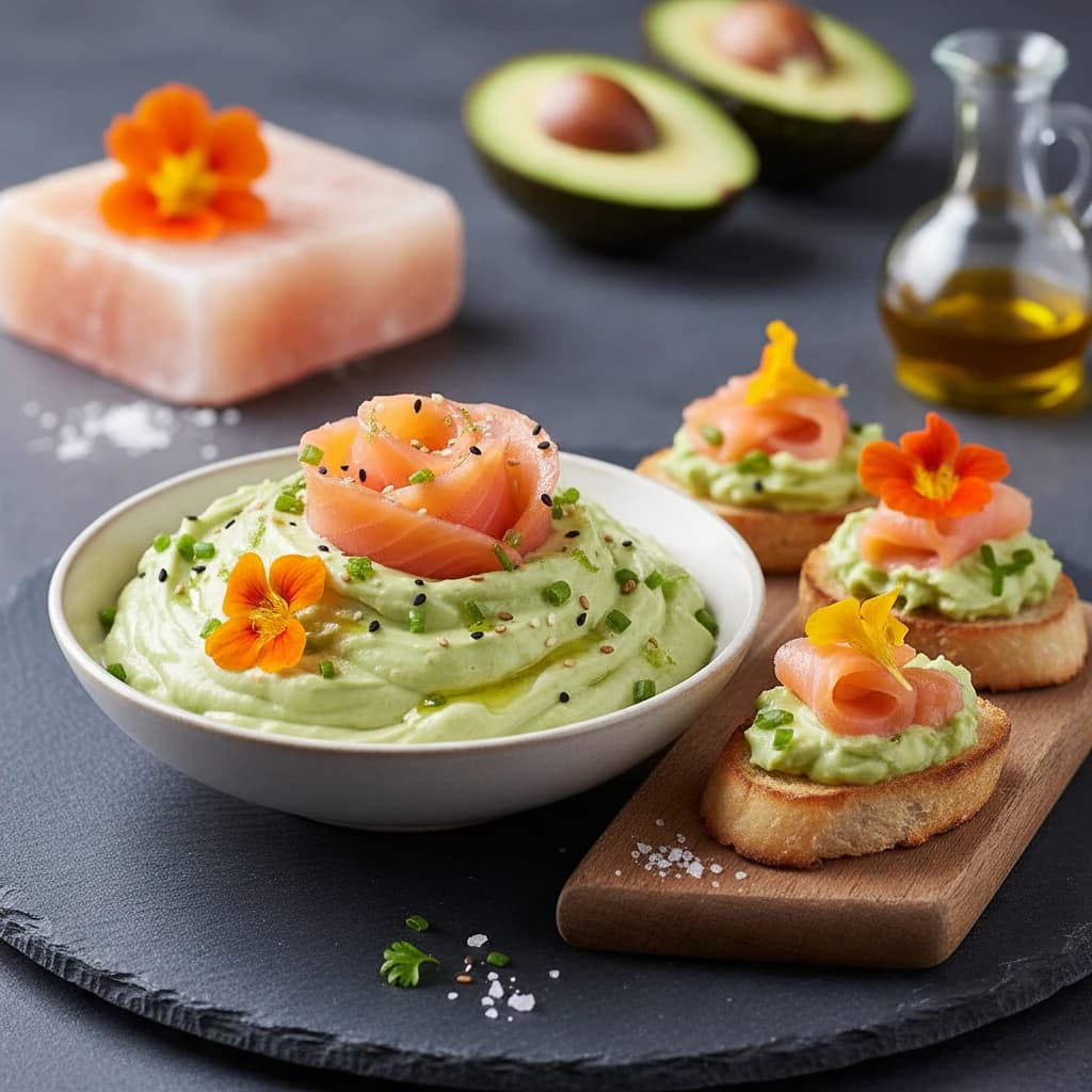 Crema de aguacate con salmón