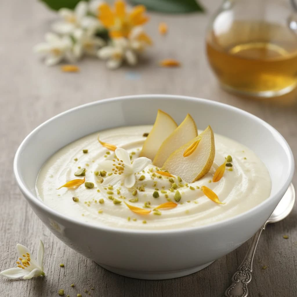Crema de peras con flor de naranjo