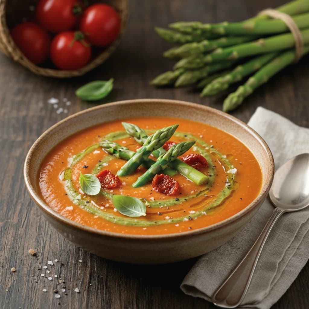 Crema de tomate y espárragos