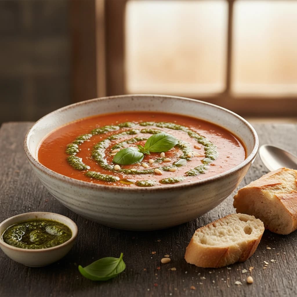 Crema de tomate y pesto