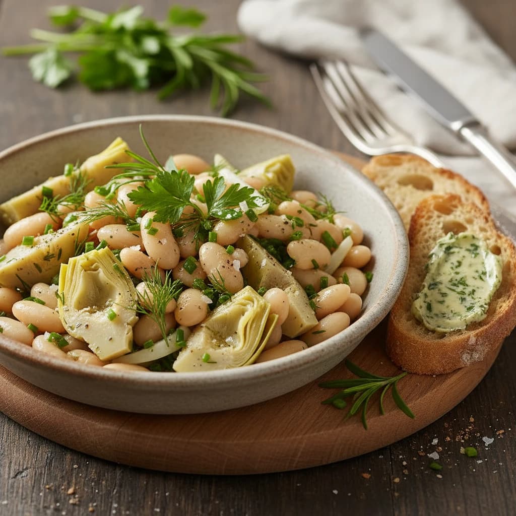 Ensalada de alcachofa y alubias a las finas hierbas