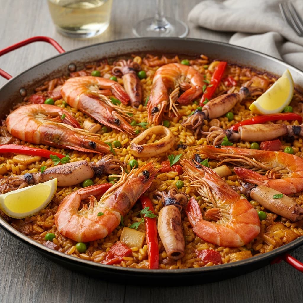 Paella de carabineros y chipirones