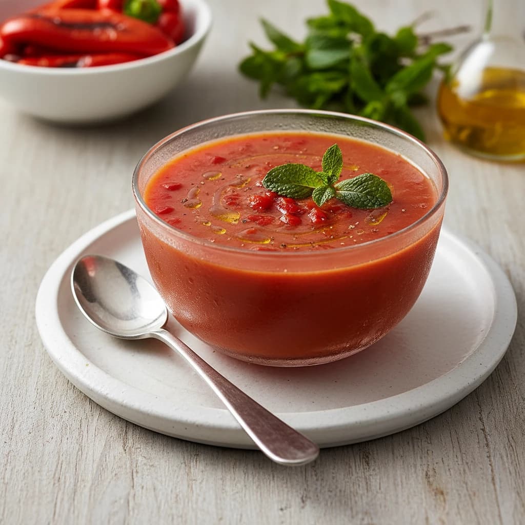 Sopa fría de pimientos y hierbabuena