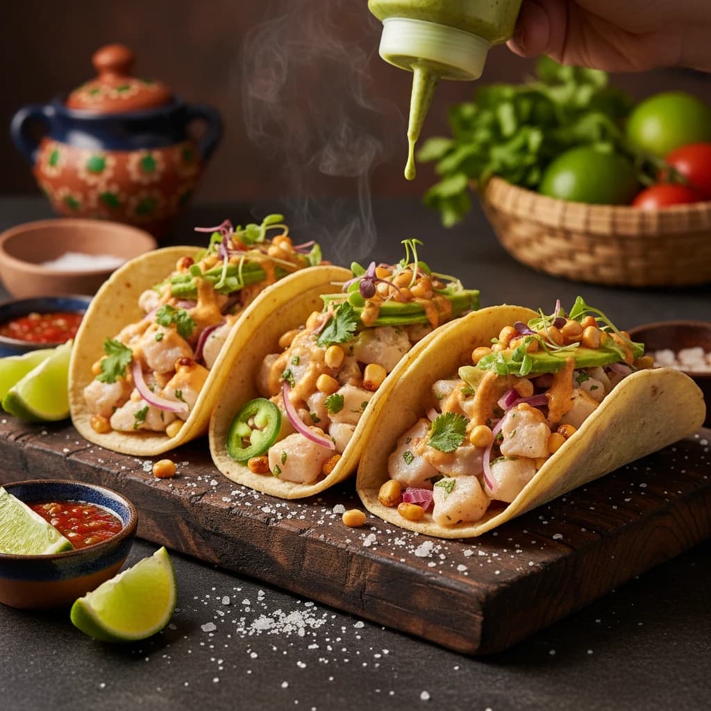 Tacos de corvina estilo ceviche